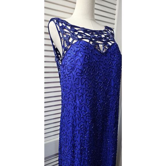 NWT Riva Designs 100% Silk Royal Blue Beaded‎ Backless Gown Dress 10 12 14 16 - Picture 4 of 9